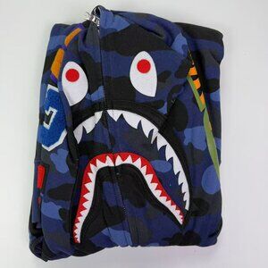 Bape Camouflage Shark Hoodie in Navy Blue